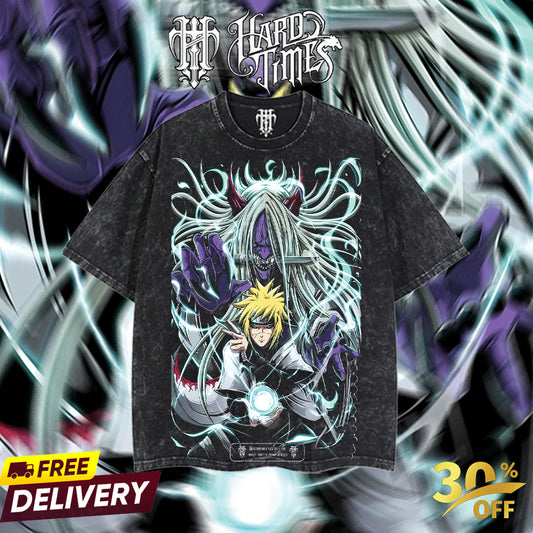 HardTimesClothing - Minato Naruto Anime Limited Edition Death Reaper Seal Double Printed Oversize Lightweight Acid Washed Hoodie, graphic hoodies men streetwear (Copy) (Copy) (Copy)