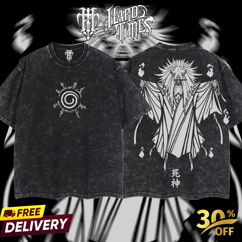 HardTimesClothing - Reaper Death Naruto Anime Limited Edition Death Reaper Seal Double Printed Oversize Lightweight Acid Washed Hoodie, graphic hoodies men streetwear