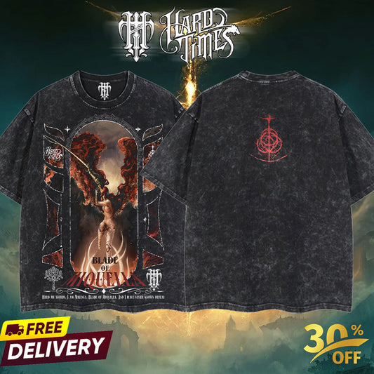 HardTimesClothing - Malenia Blade Of Miquella Elden Ring Boss 5.11 Retro Limited Vintage , From Software Collection Game Oversized Washed Tee Acid Washed Lightweight TSHIRT, Gift for him her Clothes Cotton