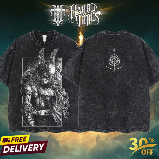 HardTimesClothing -Malenia Elden Ring Boss Retro Limited Vintage Malenia Elden Ring Boss, From Software Collection Game Oversized Washed Tee Acid Washed Lightweight TSHIRT, Gift for him her Clothes Cotton