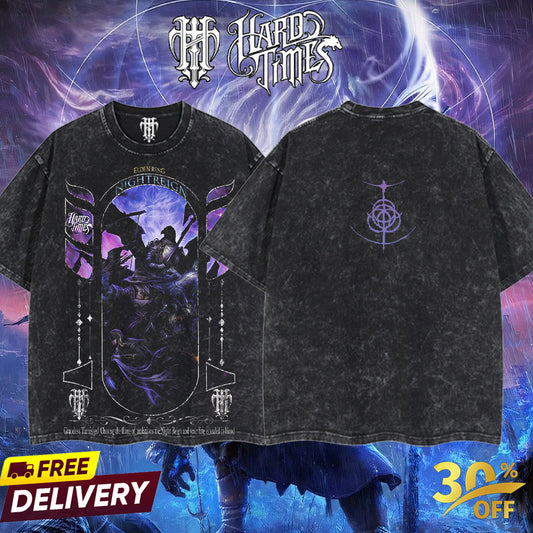 HardTimesClothing EldenRing NightRegin Retro Vintage Unisex Oversize Anime Manga Acid Washed Heavyweight Cotton T-shirt, Anime Merch, Gift For Anime Fan. Menswear Oversized