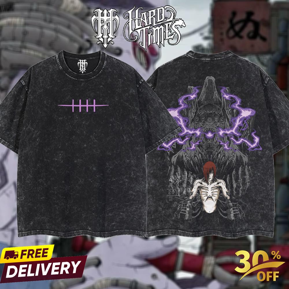 HardTimesClothing "Nagato uzumaki x gedo statue" Naruto Retro Vintage Unisex Oversize Anime Manga Acid Washed Heavyweight Cotton T-shirt, Anime Merch, Gift For Anime Fan.