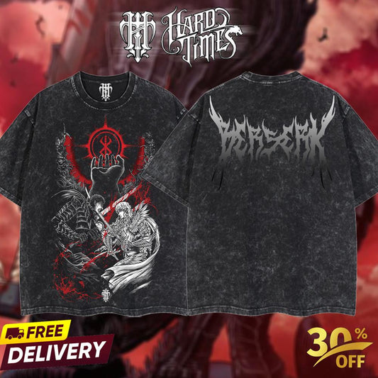 HardTimesClothing - "Guts x Griffith" Berserk Retro Vintage Unisex Oversize Anime Manga Acid Washed Heavyweight Cotton T-shirt, Anime Merch, Gift For Anime Fan. Clothes Oversized