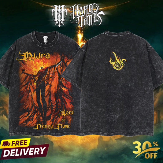 HardTimesClothing - Frenzy Flame v4 Elden Ring Boss, From Software Collection Game Oversized Washed Tee Acid Washed Lightweight TSHIRT, Gift for him her Clothes Cotton