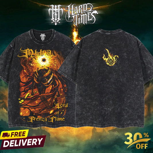 HardTimesClothing - Frenzy Flame v5 Elden Ring Boss, From Software Collection Game Oversized Washed Tee Acid Washed Lightweight TSHIRT, Gift for him her Clothes Cotton