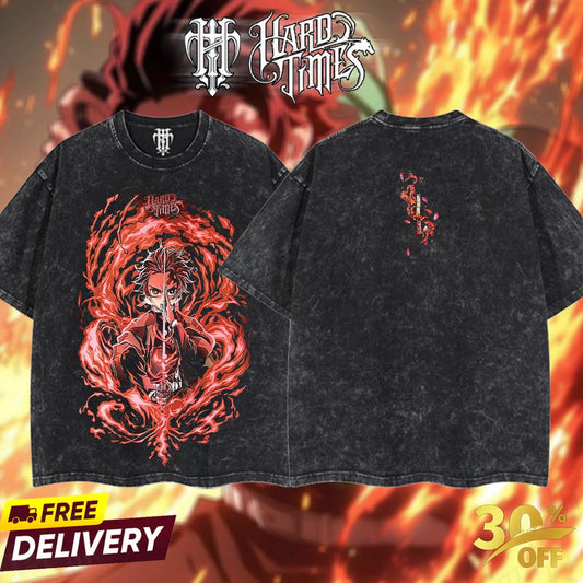 HardTimesClothing - Tanjiro Demons Slayer Vintage Unisex Oversize Anime Manga Acid Washed Heavyweight Cotton T-shirt, graphic tee,anime merch fan, outfits men