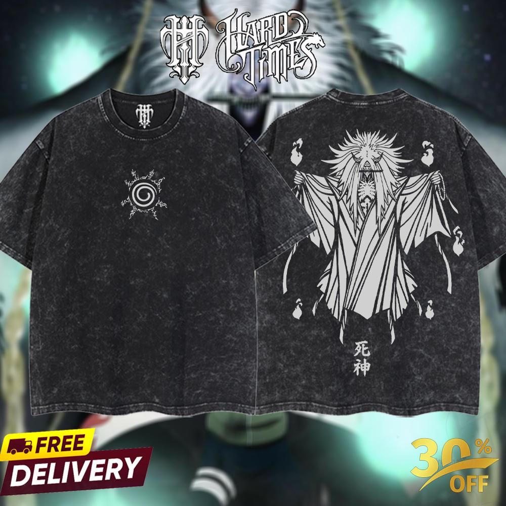 HardTimesClothing - Uzumaki Naruto Anime Limited Edition Death Reaper Seal Double Printed Oversize Lightweight Acid Washed Hoodie, graphic hoodies men streetwear