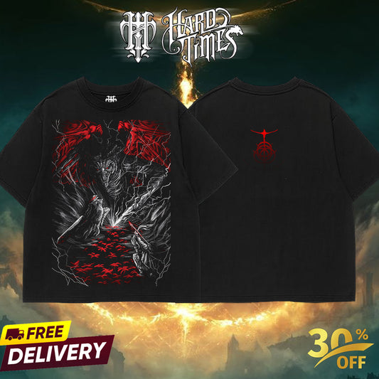 HardTimesClothing Retro Limited Vintage Bayle The Dread Elden Ring Boss, From Software Collection Game Oversized Washed Tee Acid Washed Lightweight TSHIRT, Gift for him her Clothes Cotton