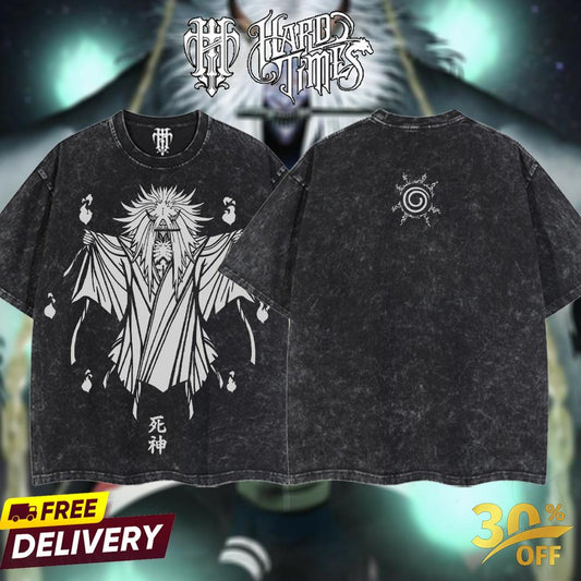 HardTimesClothing - Uzumaki Naruto Anime Limited Edition Death Reaper Seal Double Printed Oversize Lightweight Acid Washed Hoodie, graphic hoodies men streetwear