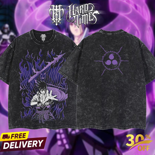 HardTimesClothing - "Sasuke X Susanoo" Naruto Retro Vintage Unisex Oversize Anime Manga Acid Washed Heavyweight Cotton T-shirt, Anime Merch, Gift For Anime Fan. Clothes Oversized