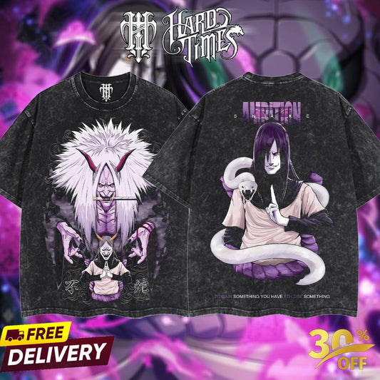 HardTimesClothing - "Orochimaru" Naruto Retro Vintage Unisex Oversize Anime Manga Acid Washed Heavyweight Cotton T-shirt, Anime Merch, Gift For Anime Fan. Clothes Oversized