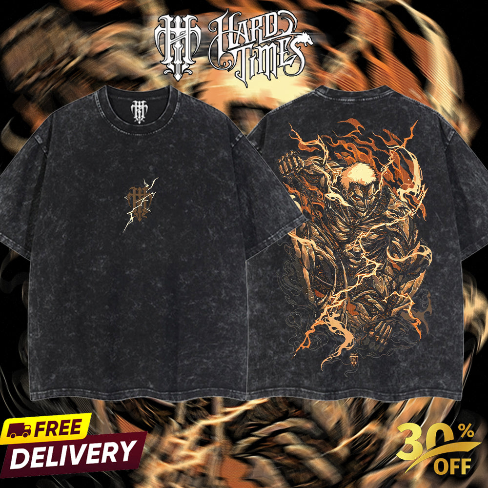 HardTimeClothing - The Armored Titan Attack on Titan TShirt Retro Vintage Unisex Oversize Anime Manga Acid Washed Heavyweight Cotton T-shirt, Anime Merch, Gift For Anime Fan. Clothes Oversized