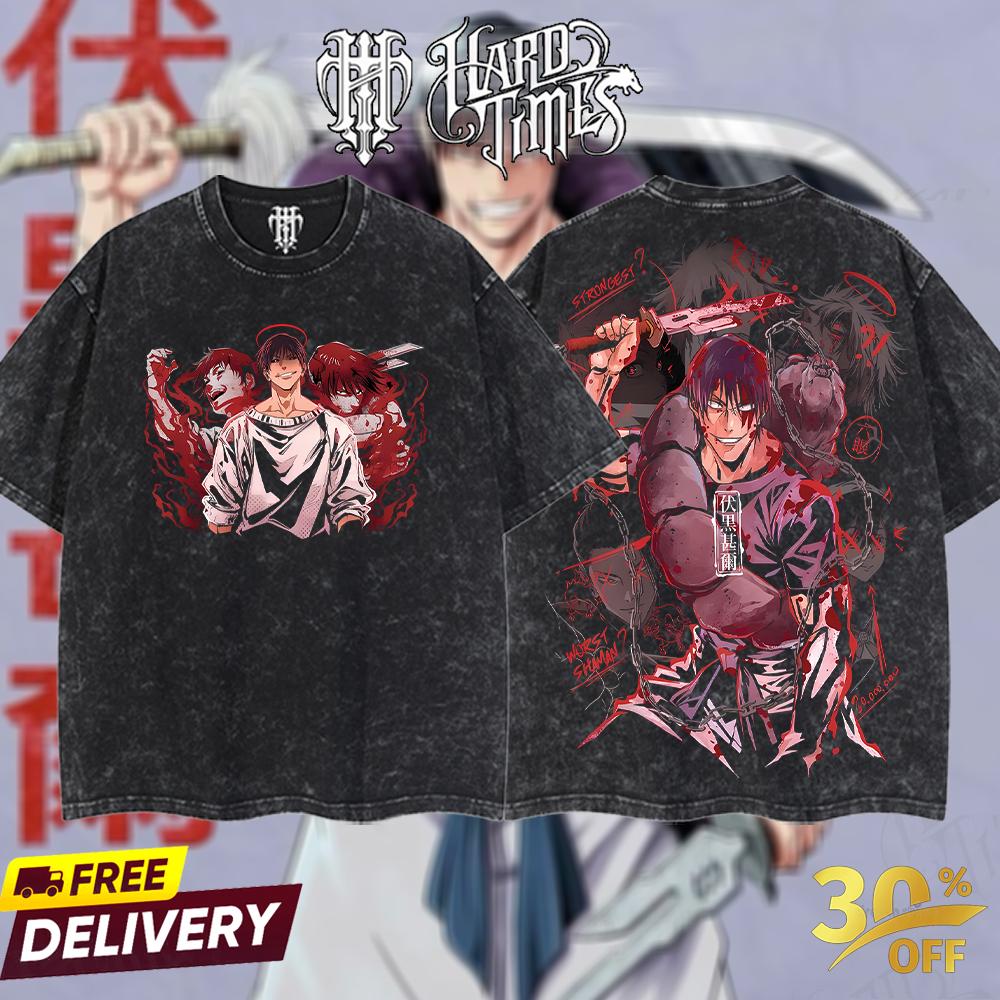 HardTimesClothing "Toji" Jujutsu Kaisen Retro Vintage Unisex Oversize Anime Manga Acid Washed Heavyweight Cotton T-shirt, Anime Merch, Gift For Anime Fan. Clothes Oversized