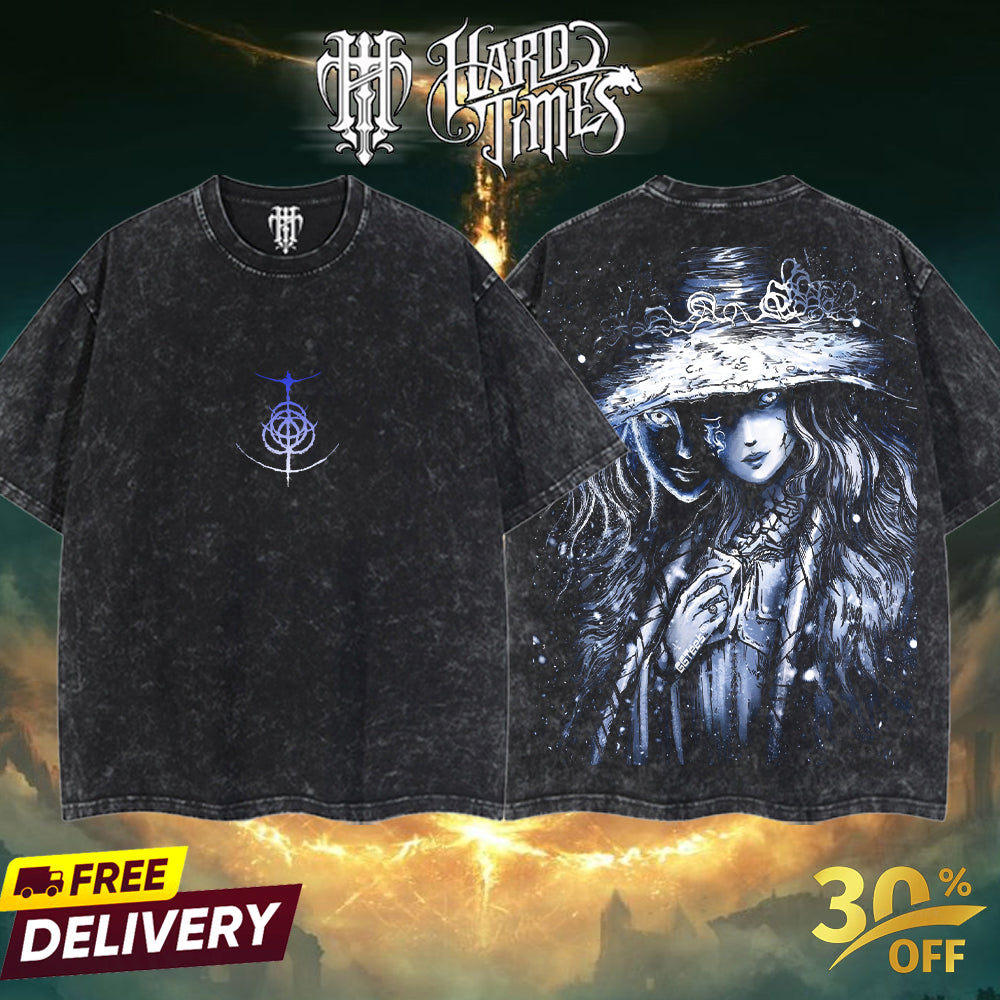 HardTimesClothing - Retro Limited Vintage Ranni The Witch Elden Ring Boss, From Software Collection Game Oversized Washed Tee Acid Washed Lightweight TSHIRT, Gift for him her Clothes Cotton