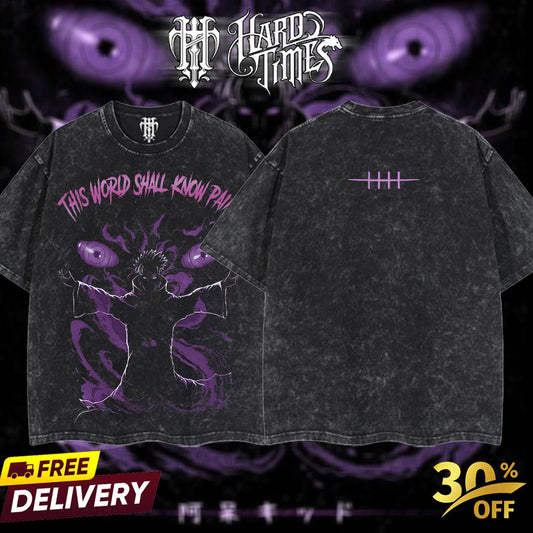 HardTimesClothing - "Pain" Naruto Retro Vintage Unisex Oversize Anime Manga Acid Washed Heavyweight Cotton T-shirt, Anime Merch, Gift For Anime Fan. Clothes Oversized