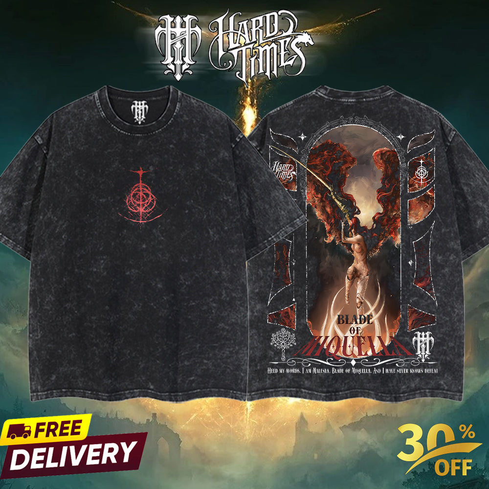 HardTimesClothing - Malenia Blade Of Miquella Elden Ring Boss 5.11 Retro Limited Vintage , From Software Collection Game Oversized Washed Tee Acid Washed Lightweight TSHIRT, Gift for him her Clothes Cotton