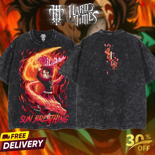 HardTimesClothing - Retro Limited Vintage Kamado Tanjiro Demon Slayer, demon slayer infinity castle, Unisex Oversize Anime Manga Acid Washted Heavyweight Cotton Tshirt, Anime Merch, Gift for anime fan Clothes Oversized