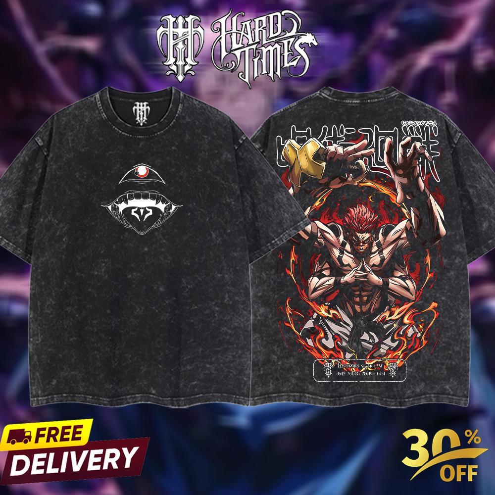 HardTimesClothing Sukuna Jujutsu Kaisen 19.1.2026 Retro Vintage Unisex Oversize Anime Manga Acid Washed Heavyweight Cotton T-shirt, Anime Merch, Gift For Anime Fan. Menswear Oversized