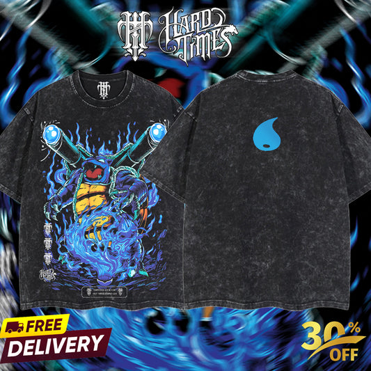 HardTimeClothing - Blastoise Pokemon Retro Vintage Unisex Oversize Anime Manga Acid Washed Heavyweight Cotton T-shirt, Anime Merch, Gift For Anime Fan. Clothes Oversized.