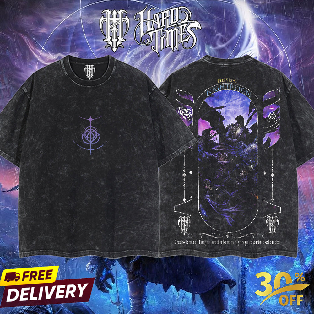 HardTimesClothing EldenRing NightRegin Retro Vintage Unisex Oversize Anime Manga Acid Washed Heavyweight Cotton T-shirt, Anime Merch, Gift For Anime Fan. Menswear Oversized