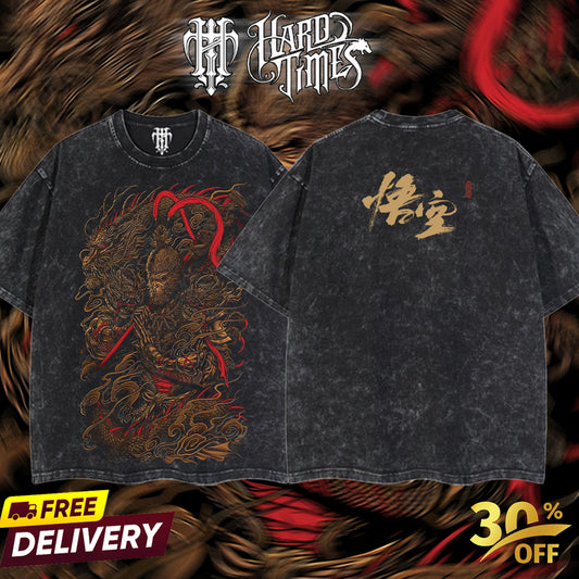 HardTimesClothing - Black myth Wukong Retro Vintage Unisex Oversize Game Acid Washed Heavyweight Cotton T-shirt, Game Merch, Gift For Game Fan. Clothes Oversized
