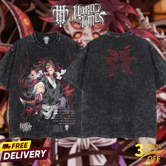 HardTimesClothing - Kokushibo Demons Slayer Retro Edition Vintage Unisex Oversize Anime Manga Acid Washed Cotton T-shirt, graphic tee,anime merch fan, outfits men,boys merch