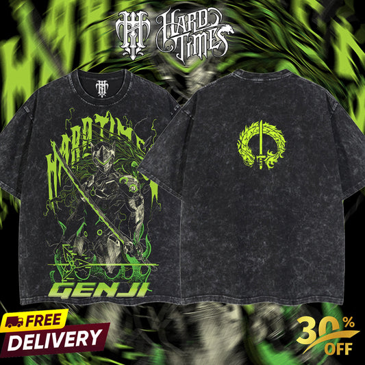 HardTimesClothing - Genji Overwatch, Blizzard Collection Game Oversized Washed Tee Acid Washed Lightweight TSHIRT, Gift for him her Clothes Cotton