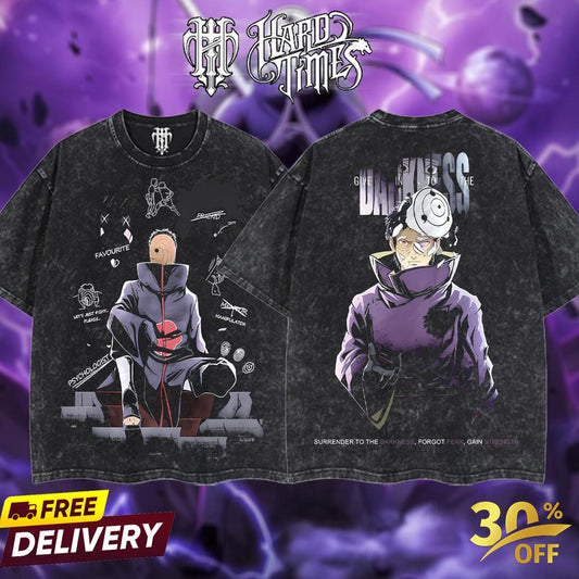 HardTimesClothing - "Uchiha Obito" Naruto Retro Vintage Unisex Oversize Anime Manga Acid Washed Heavyweight Cotton T-shirt, Anime Merch, Gift For Anime Fan. Clothes Oversized