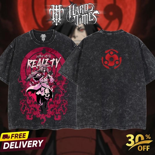 HardTimesClothing - "Uchiha Madara" Naruto Retro Vintage Unisex Oversize Anime Manga Acid Washed Heavyweight Cotton T-shirt, Anime Merch, Gift For Anime Fan. Clothes Oversized