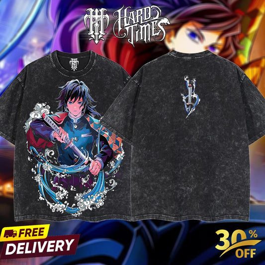 HardTimesClothing - Retro Limited Vintage Tomioka Giyuu Demon Slayer, demon slayer infinity castle, Unisex Oversize Anime Manga Acid Washted Heavyweight Cotton Tshirt, Anime Merch, Gift for anime fan Clothes Top