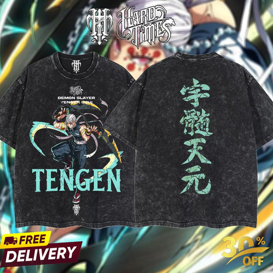 HardTimesClothing - Tengen Demons Slayer Vintage Unisex Oversize Anime Manga Acid Washed Heavyweight Cotton T-shirt, graphic tee,anime merch fan, outfits men