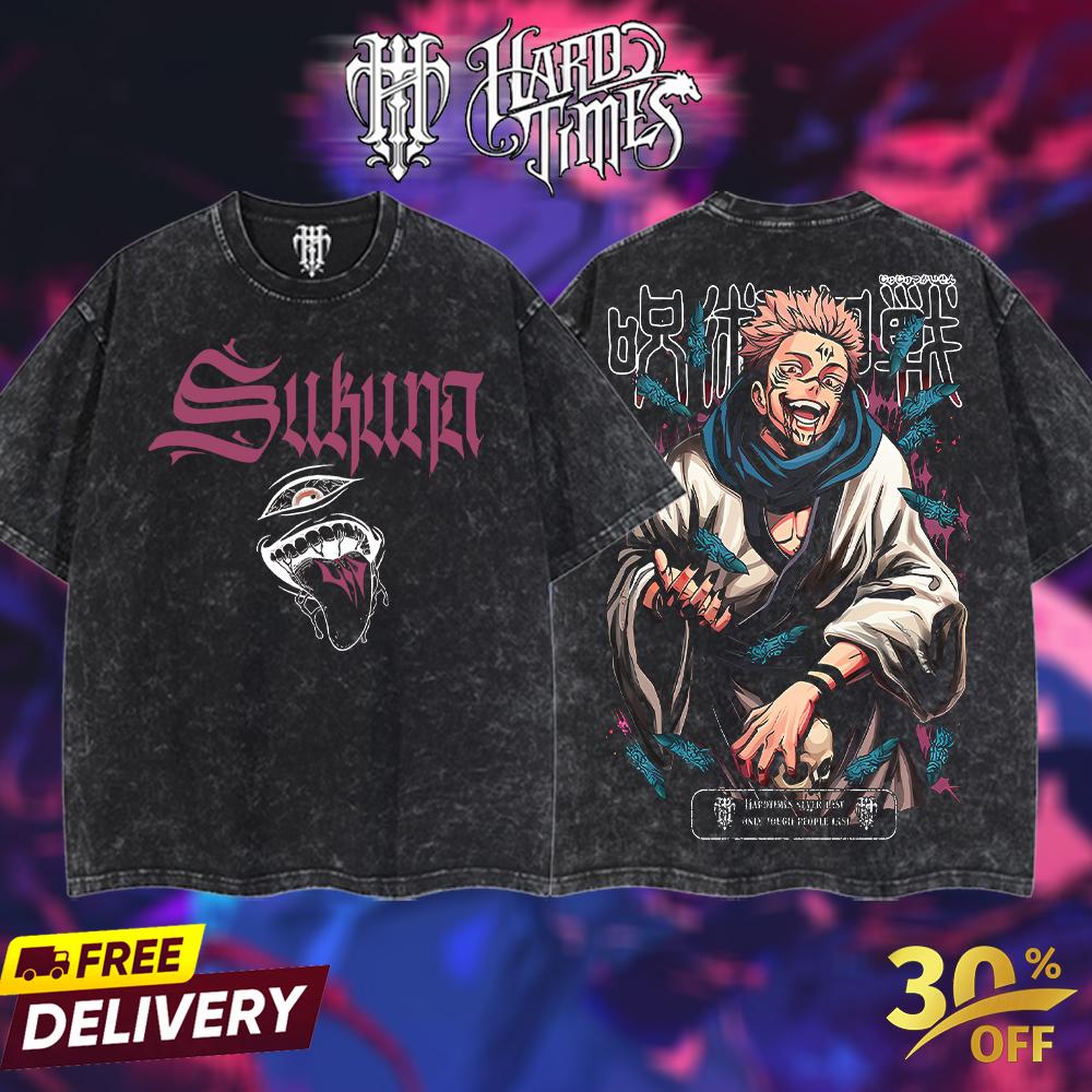 HardTimesClothing Sukuna v2 15.1 Jujutsu Kaisen season 3 2026 Retro Vintage Unisex Oversize Anime Manga Acid Washed Heavyweight Cotton T-shirt, Anime Merch, Gift For Anime Fan. Menswear Oversized