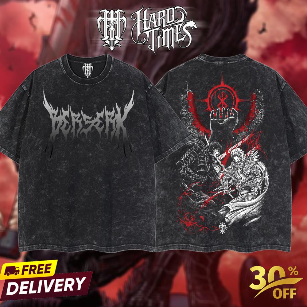 HardTimesClothing - "Guts x Griffith" Berserk Retro Vintage Unisex Oversize Anime Manga Acid Washed Heavyweight Cotton T-shirt, Anime Merch, Gift For Anime Fan. Clothes Oversized