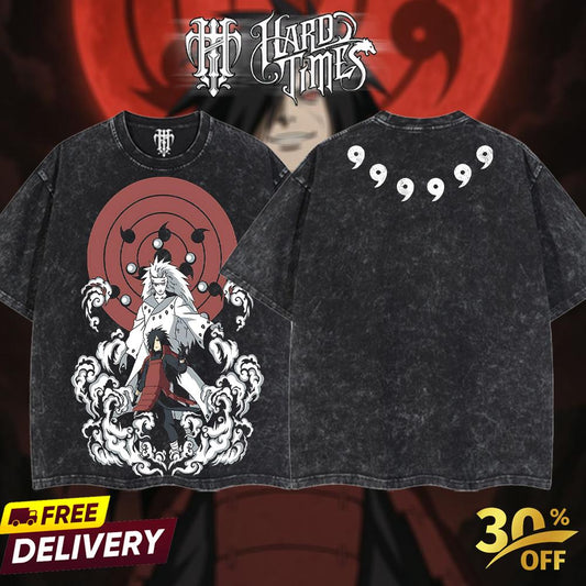 HardTimesClothing - "Uchiha Madara" Naruto Retro Vintage Unisex Oversize Anime Manga Acid Washed Heavyweight Cotton T-shirt, Anime Merch, Gift For Anime Fan. Clothes Oversized