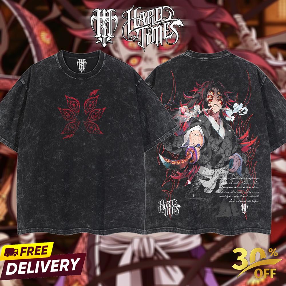 HardTimesClothing - Kokushibo Demons Slayer Retro Edition Vintage Unisex Oversize Anime Manga Acid Washed Cotton T-shirt, graphic tee,anime merch fan, outfits men,boys merch