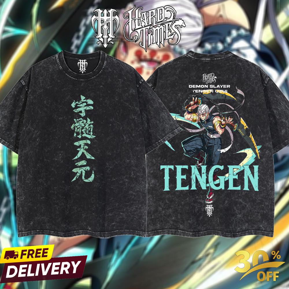 HardTimesClothing - Tengen Demons Slayer Vintage Unisex Oversize Anime Manga Acid Washed Heavyweight Cotton T-shirt, graphic tee,anime merch fan, outfits men