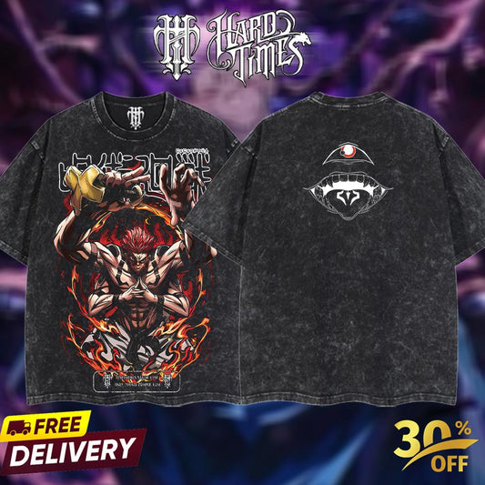 HardTimesClothing Sukuna Jujutsu Kaisen 19.1.2026 Retro Vintage Unisex Oversize Anime Manga Acid Washed Heavyweight Cotton T-shirt, Anime Merch, Gift For Anime Fan. Menswear Oversized