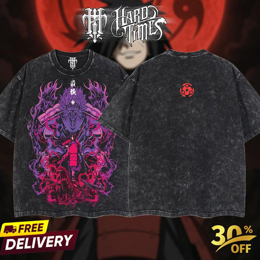 HardTimesClothing "Uchiha Madara" Naruto Retro Vintage Unisex Oversize Anime Manga Acid Washed Heavyweight Cotton T-shirt, Anime Merch, Gift For Anime Fan.