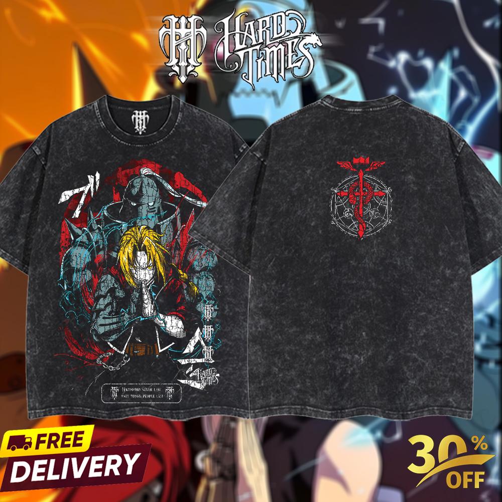 HardTimesClothing - Full Metal Alchemist Retro Vintage Unisex Oversize Anime Manga Acid Washed Heavyweight Cotton T-shirt, Anime Merch, Gift For Anime Fan. Clothes Oversized