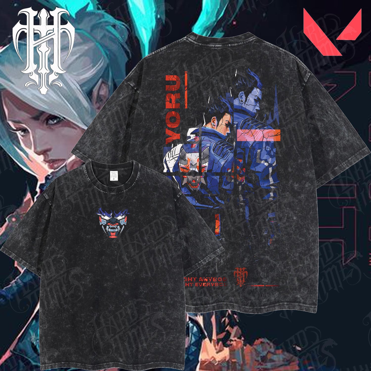 HardTimesClothing Yoru Valorant Retro Edition Vintage Unisex Oversize Anime Manga Acid Washed Cotton T-shirt Graphic Tee Anime Merch Fan Outfits Men Boys Merch Classic Look Modern Twist (Copy) (Copy) (Copy)