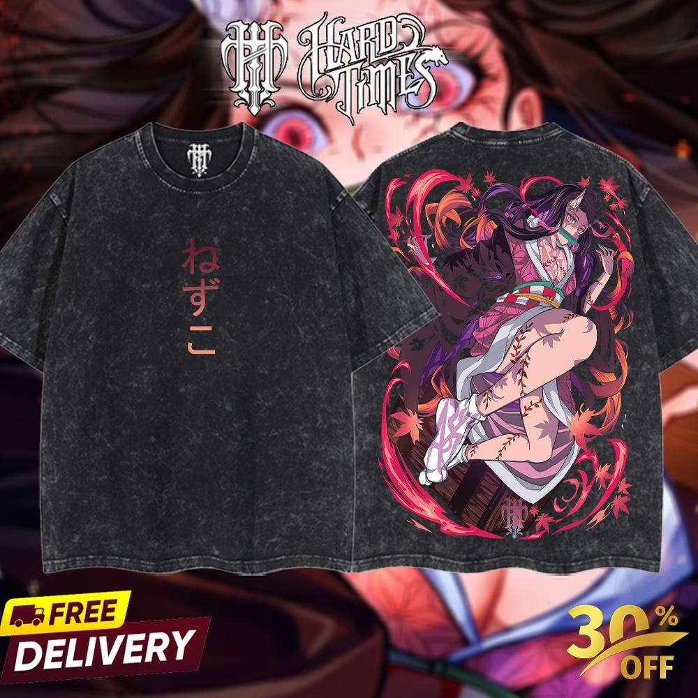 HardTimeClothing - Nezuko Demonslayer Retro Vintage Unisex Oversize Anime Manga Acid Washed Heavyweight Cotton T-shirt, Anime Merch, Gift For Anime Fan. Clothes Oversized