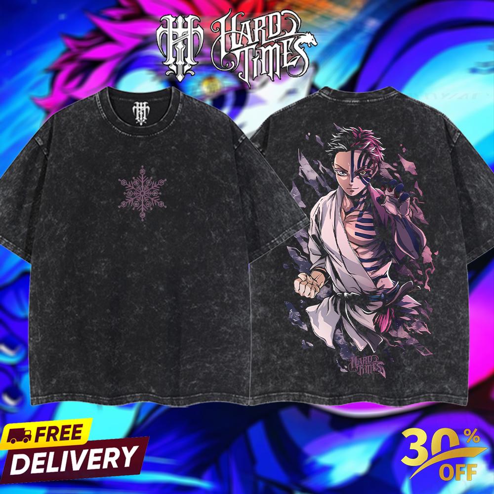 HardTimesClothing - Akaza Demons Slayer Retro Edition Vintage Unisex Oversize Anime Manga Acid Washed Cotton T-shirt, graphic tee,anime merch fan, outfits men,boys merch