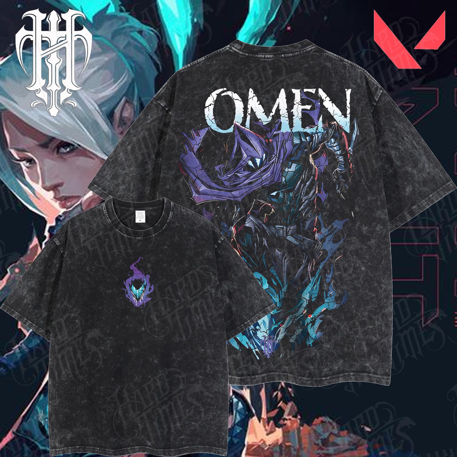 HardTimesClothing Omen Valorant Retro Edition Vintage Unisex Oversize Anime Manga Acid Washed Cotton T-shirt Graphic Tee Anime Merch Fan Outfits Men Boys Merch Classic Look Modern Twist