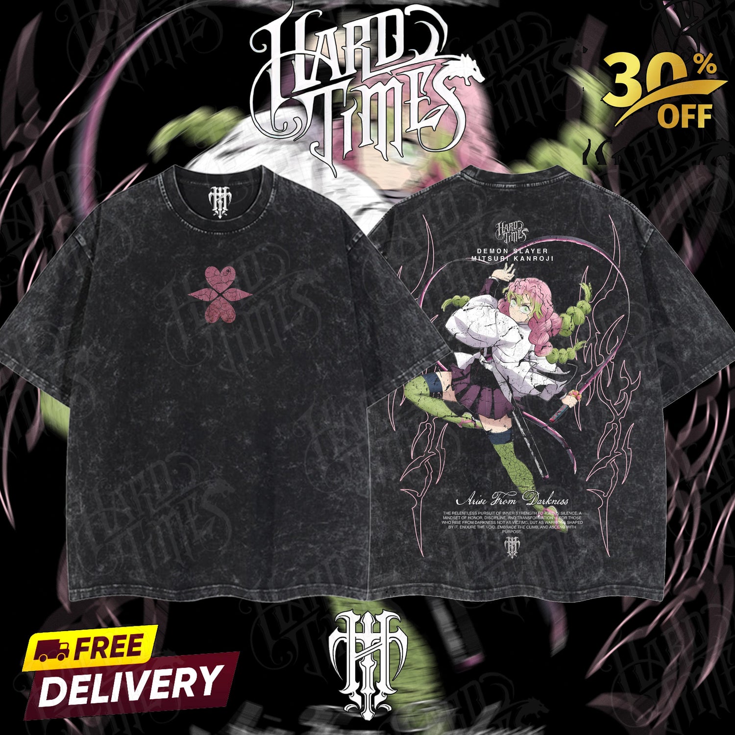 HardTimesClothing - Mitsuri Demons Slayer Retro Edition Vintage Unisex Oversize Anime Manga Acid Washed Cotton T-shirt, graphic tee,anime merch fan, outfits men,boys merch