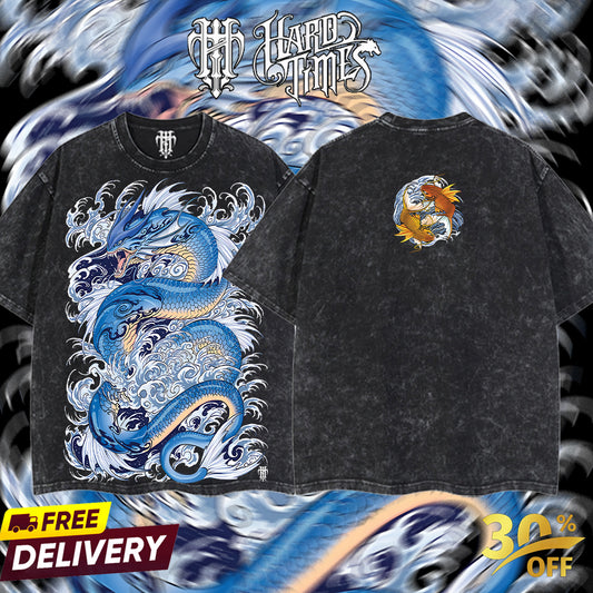 HardTimeClothing - Gyarados Lake of Rage Pokemon Retro Vintage Unisex Oversize Anime Manga Acid Washed Heavyweight Cotton T-shirt, Anime Merch, Gift For Anime Fan. Clothes Oversized