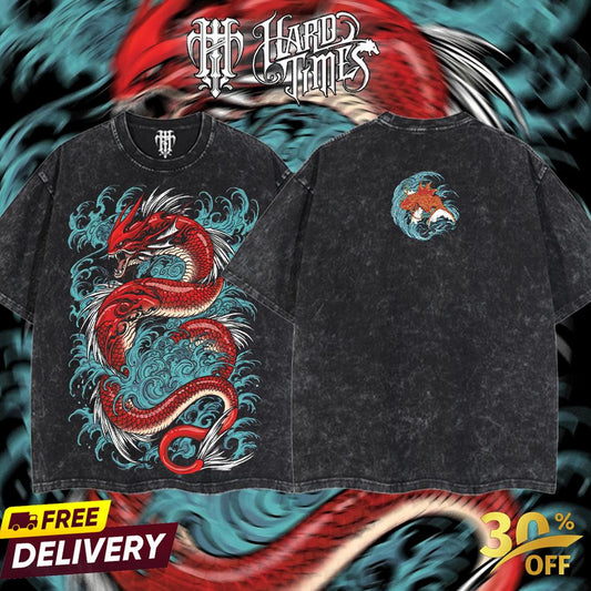 HardTimeClothing - Gyarados Pokemon Retro Vintage Unisex Oversize Anime Manga Acid Washed Heavyweight Cotton T-shirt, Anime Merch, Gift For Anime Fan. Clothes Oversized
