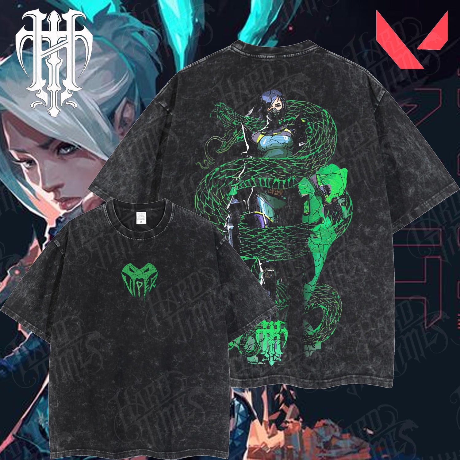 HardTimesClothing Viper Valorant Retro Edition Vintage Unisex Oversize Anime Manga Acid Washed Cotton T-shirt Graphic Tee Anime Merch Fan Outfits Men Boys Merch Classic Look Modern Twist (Copy) (Copy) (Copy) (Copy)