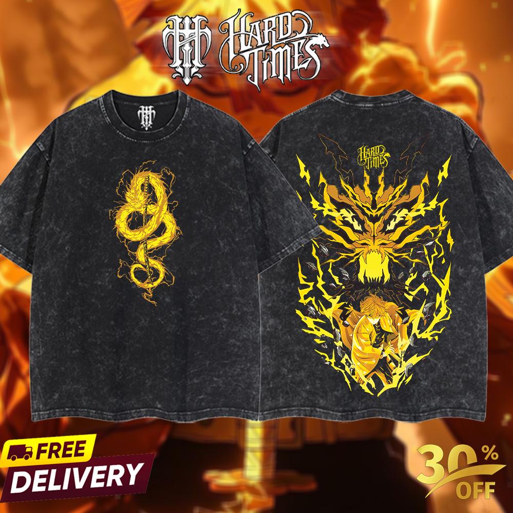 HardTimesClothing - Zenitsu Demons Slayer Retro Edition Vintage Unisex Oversize Anime Manga Acid Washed Cotton T-shirt, graphic tee,anime merch fan, outfits men,boys merch