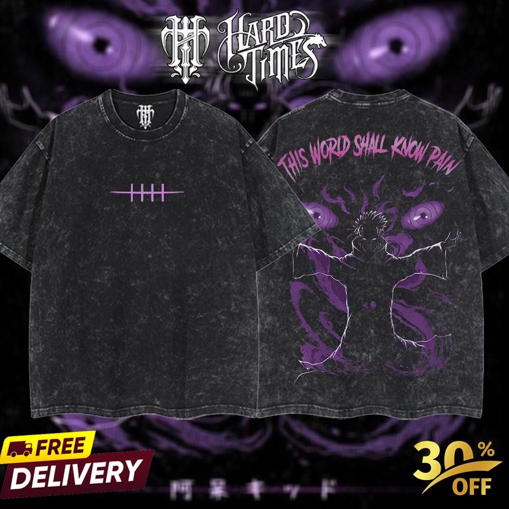 HardTimesClothing - "Pain" Naruto Retro Vintage Unisex Oversize Anime Manga Acid Washed Heavyweight Cotton T-shirt, Anime Merch, Gift For Anime Fan. Clothes Oversized
