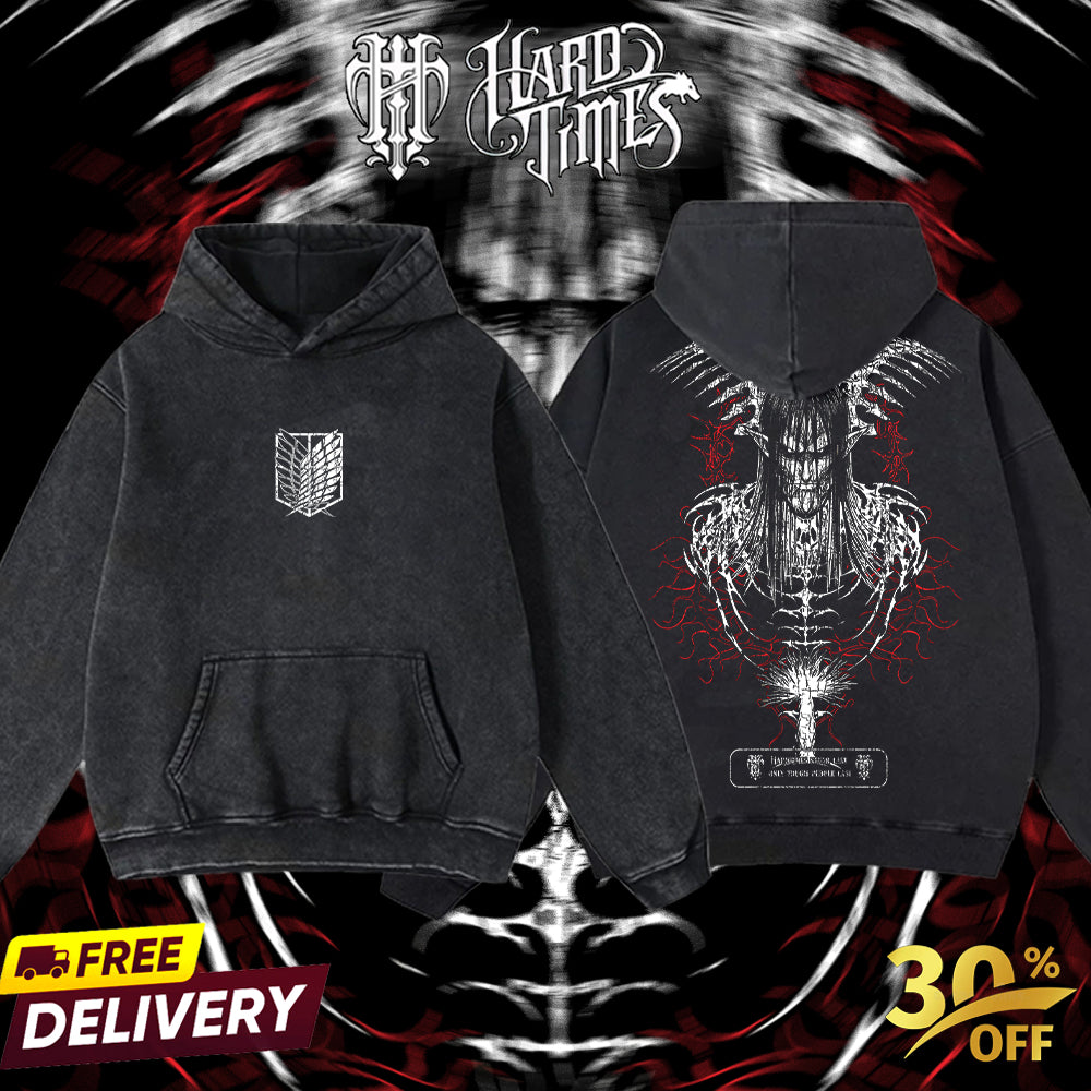 HardTimesClothing - Eren Yeager Attack On Titan Retro Vintage Unisex Oversize Anime Manga Acid Washed Heavyweight Cotton T-shirt, Anime Merch, Gift For Anime Fan. Clothes Oversized